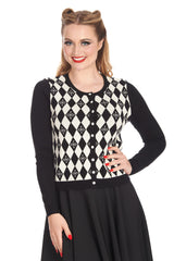 DARTS & CHECKS CARDIGAN-Black