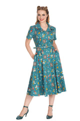 KEEP EM FLYING BUTTON SWING DRESS-Teal