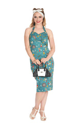 KEEP EM FLYING HALTER PENCIL DRESS-Teal