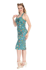 KEEP EM FLYING HALTER PENCIL DRESS-Teal