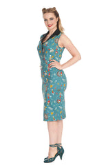 KEEP EM FLYING PENCIL DRESS-Teal