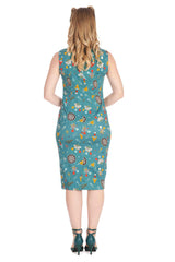 KEEP EM FLYING PENCIL DRESS-Teal