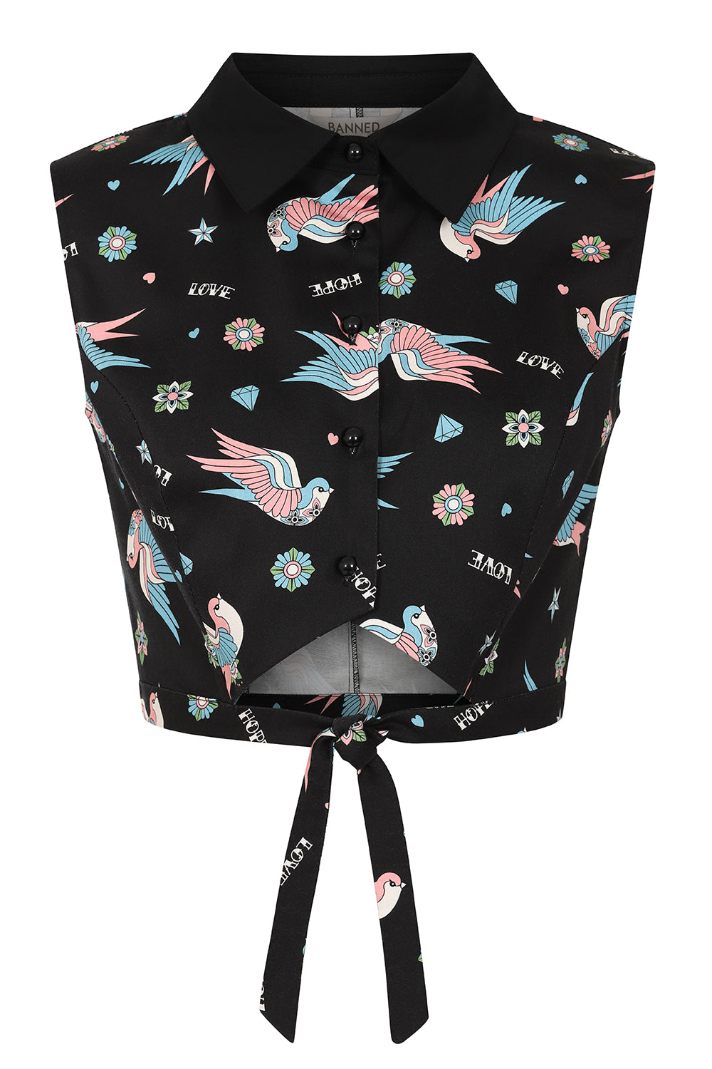 MARILOU SWALLOWS CROP BLOUSE Black
