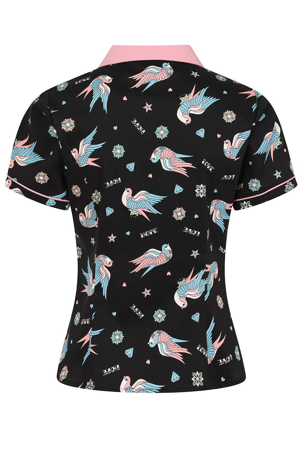 MARILOU SWALLOWS CONTRAST COLLAR BLOUSE Black