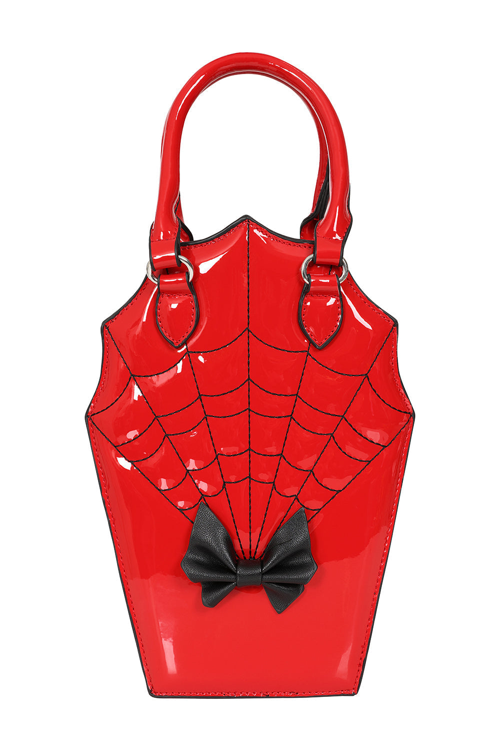 BANNED Ghoul Coffin Red Bag | Shimmer Quilted Gothic Handbag with Spider Web-Red-One Size-EU
