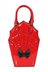 BANNED Ghoul Coffin Red Bag | Shimmer Quilted Gothic Handbag with Spider Web-Red-One Size-EU