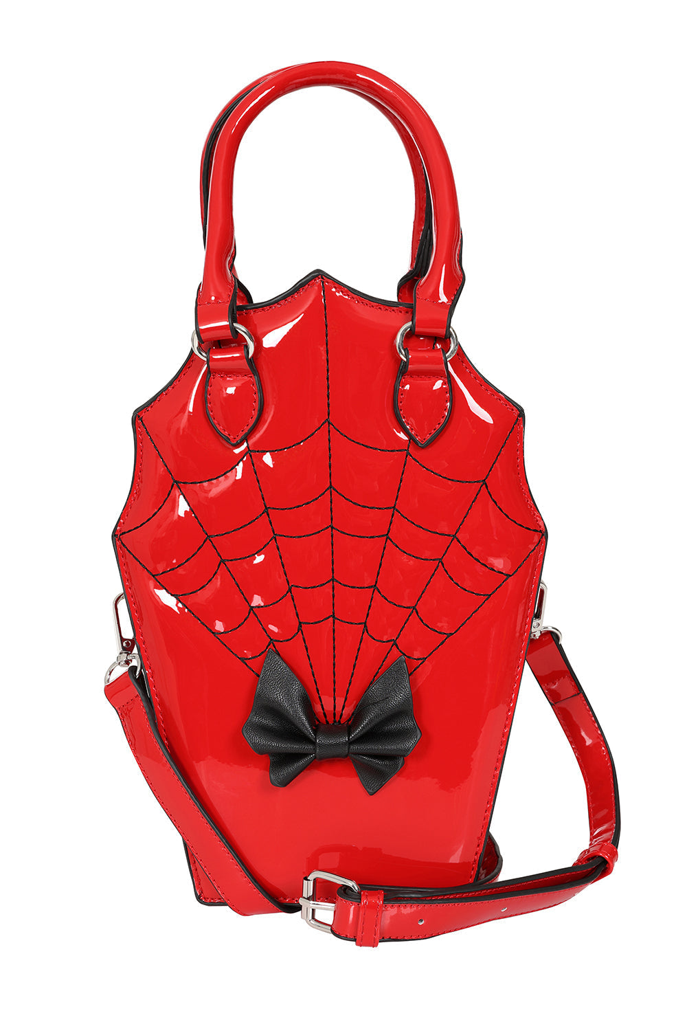 BANNED Ghoul Coffin Red Bag | Shimmer Quilted Gothic Handbag with Spider Web-Red-One Size-EU