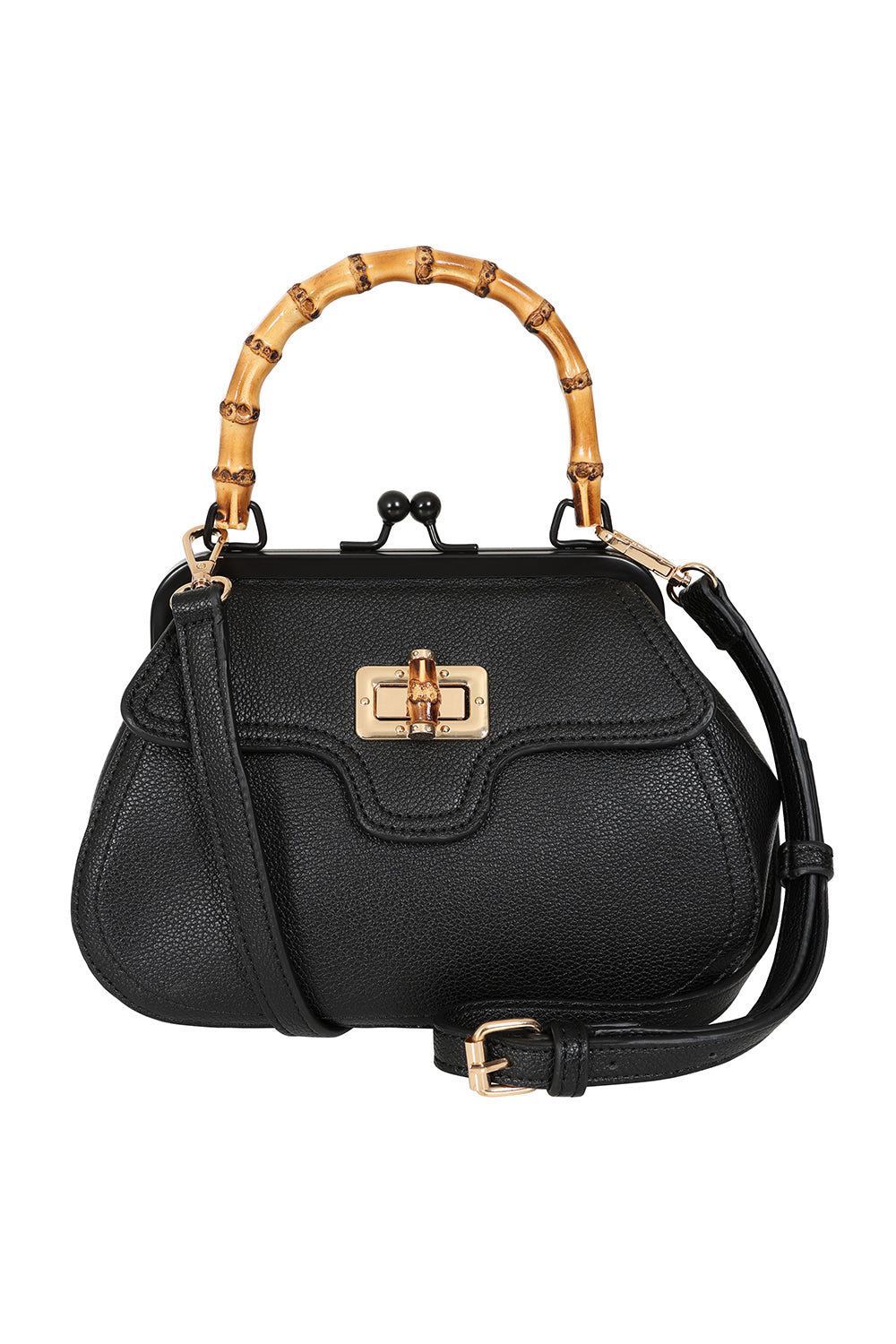 BANNED Aurora Bamboo Handle Handbag | 1950s-Inspired Sustainable Fashion-Black-One Size-EU