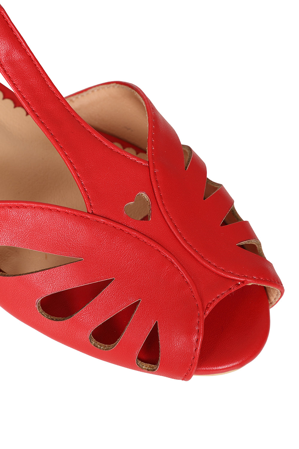 BANNED Retro Secret Love Dapper Sandals Vintage T-Bar Flats With Cut-Out Hearts In Vegan Faux Leather-Red
