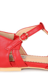 BANNED Retro Secret Love Dapper Sandals Vintage T-Bar Flats With Cut-Out Hearts In Vegan Faux Leather-Red
