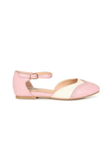 BANNED Retro Dapper Dancemates Flats Retro Two-Tone Brogue Sandals With Hidden Wedge & Ankle Strap-Pink
