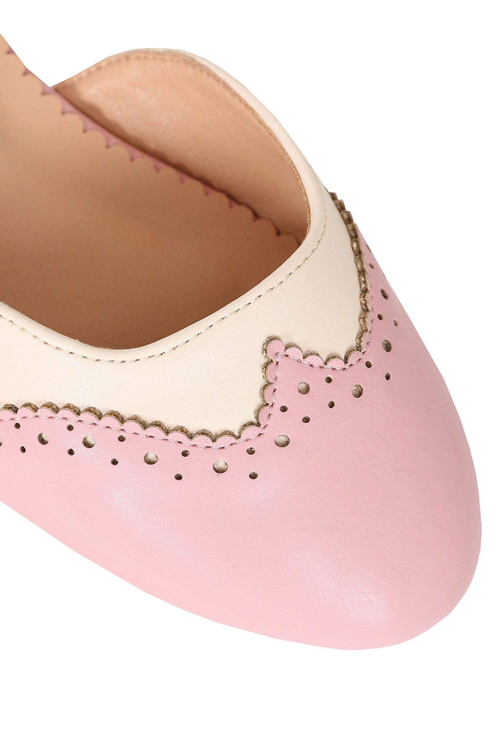 BANNED Retro Dapper Dancemates Flats Retro Two-Tone Brogue Sandals With Hidden Wedge & Ankle Strap-Pink