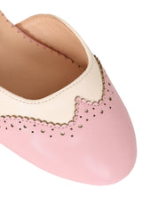 BANNED Retro Dapper Dancemates Flats Retro Two-Tone Brogue Sandals With Hidden Wedge & Ankle Strap-Pink