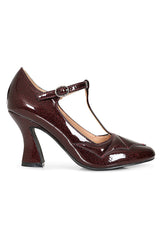 Elvira T-Strap banned Heels - 1950's Inspired Batwing Pump with Shimmering Faux Leather