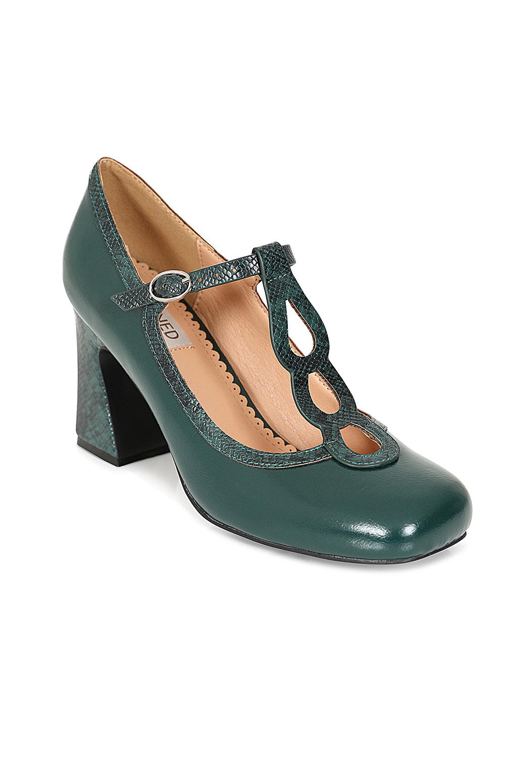 Mod Muse T-Strap Banned Heels - 1960's Inspired T-Strap Heels with Piton & Lacquer Faux Leather