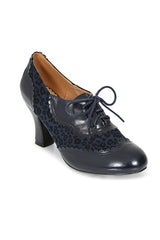 Bertie's Leopard Banned Shoes - 1940's Inspired Laced Low Cut Ankle Bootie with Patent & Microfiber Upper