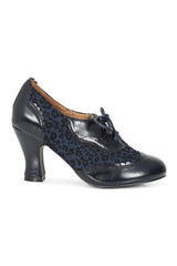 Bertie's Leopard Banned Shoes - 1940's Inspired Laced Low Cut Ankle Bootie with Patent & Microfiber Upper