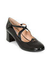 Good Day Sweetheart Banned Shoes - Classic Crossed Straps Block Heel Pumps with Patent Upper