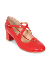 Good Day Sweetheart Banned Shoes - Classic Crossed Straps Block Heel Pumps with Patent Upper