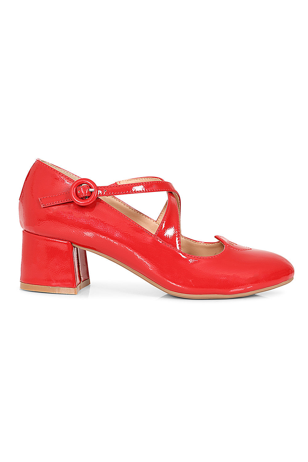 Good Day Sweetheart Banned Shoes - Classic Crossed Straps Block Heel Pumps with Patent Upper