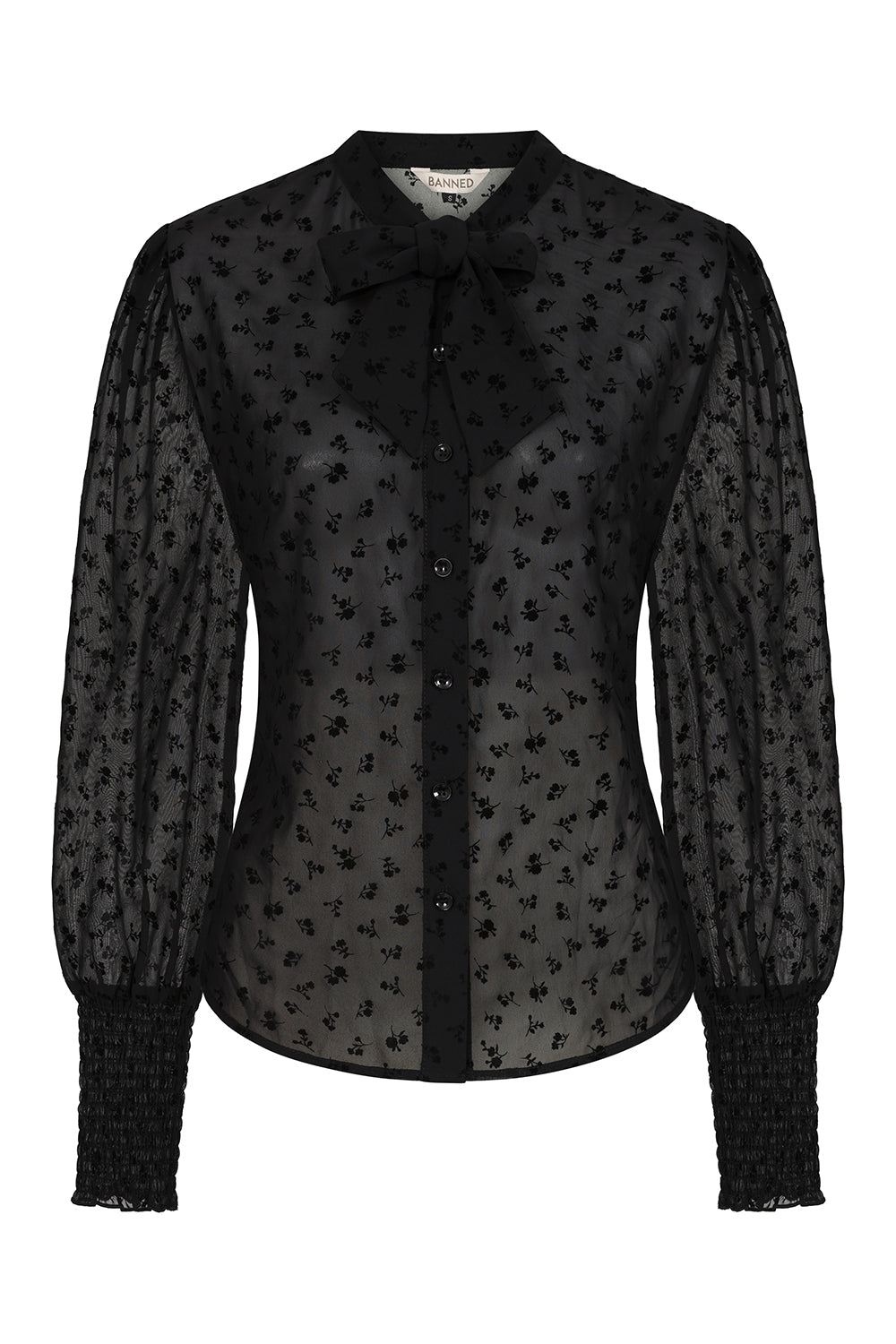 1950's Banned Retro Florence Floral night black blouse