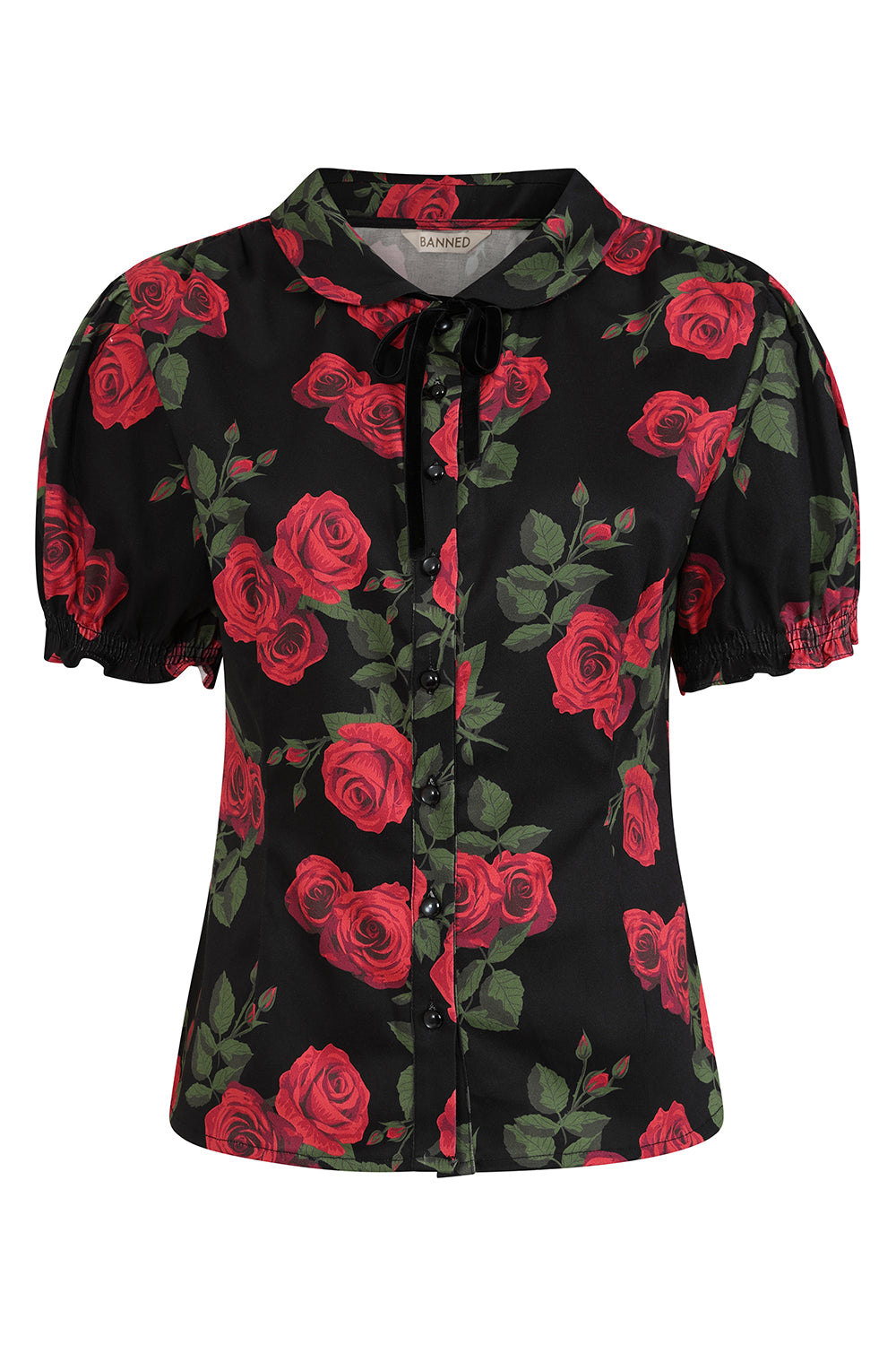 Banned Lilly Romantic Roses Blouse - 50s Style Peter Pan Collar Fitted Top
