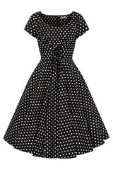BANNED RETRO Lola Polka Dots Swing Black Dress with Pockets.