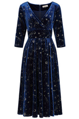 Banned Luna Celestial Glitter Swing Dress - Vintage 50s Style Galaxy Print V-Neck Dress