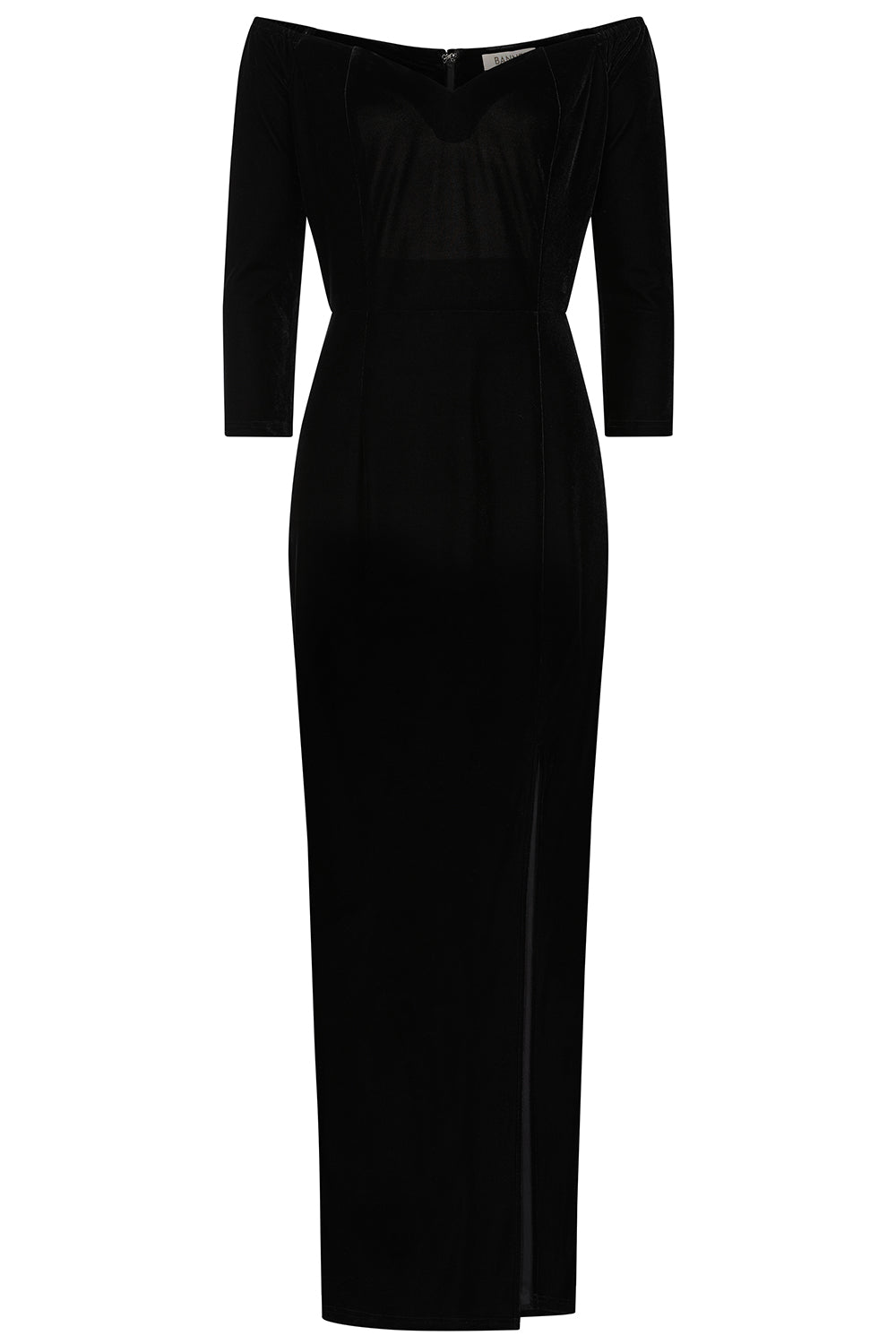 Banned Amalia Velvet Maxi Dress - Off-Shoulder 3/4 Sleeve Fitted Gown