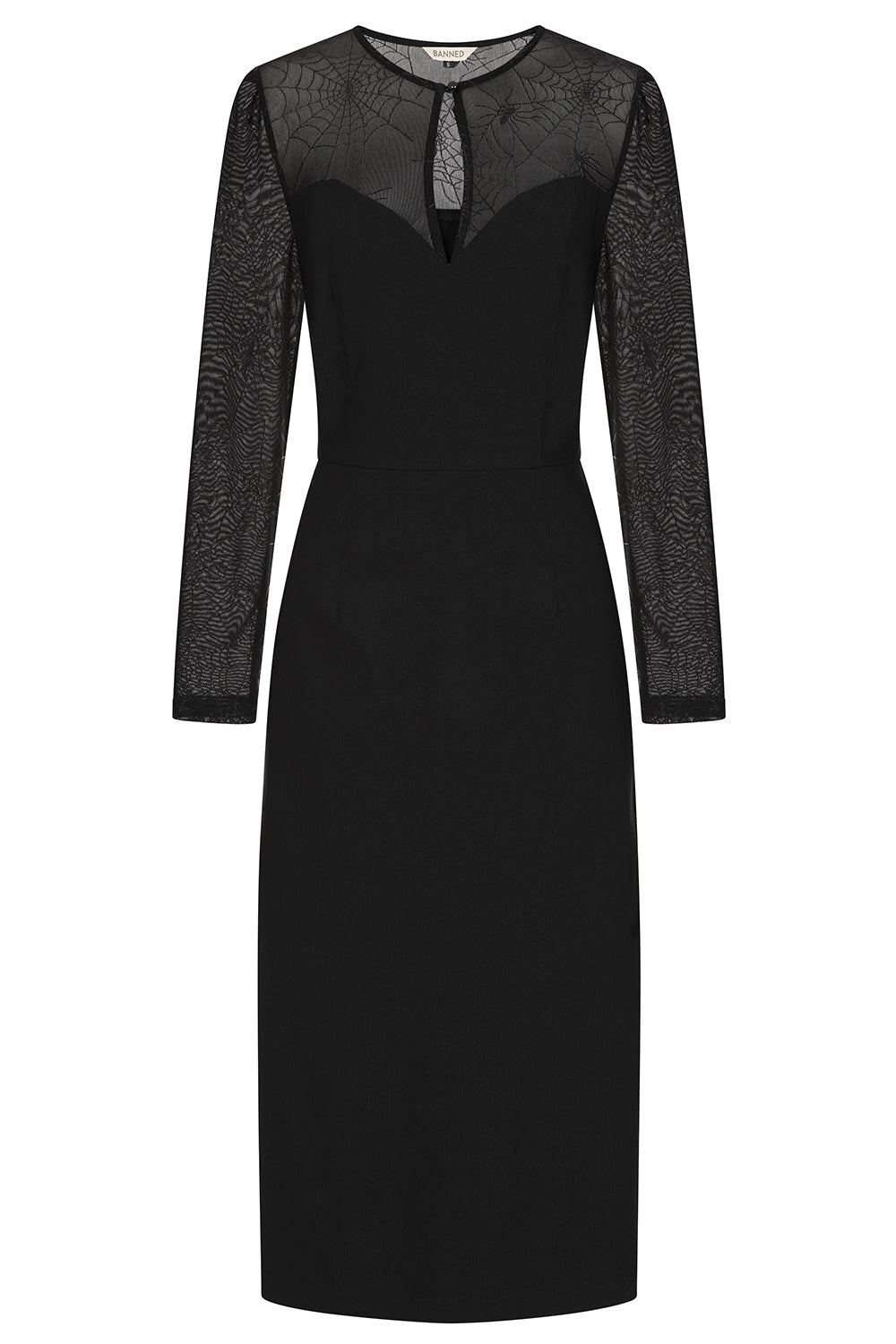 BANNED Elvira Gothic Spiderweb Maxi Dress with Mesh Sleeves