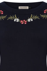 Banned Carla Romantic Floral Jumper - 70s Style Victorian Sleeve Sweater