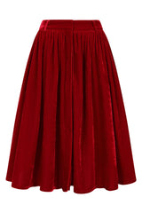 Banned Millie Velvet Circle Skirt - Retro Style Luxury Swing Skirt with Belt