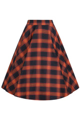 Banned Sue Pumpkin Check Circle Skirt - Retro Style Orange Plaid Swing Skirt