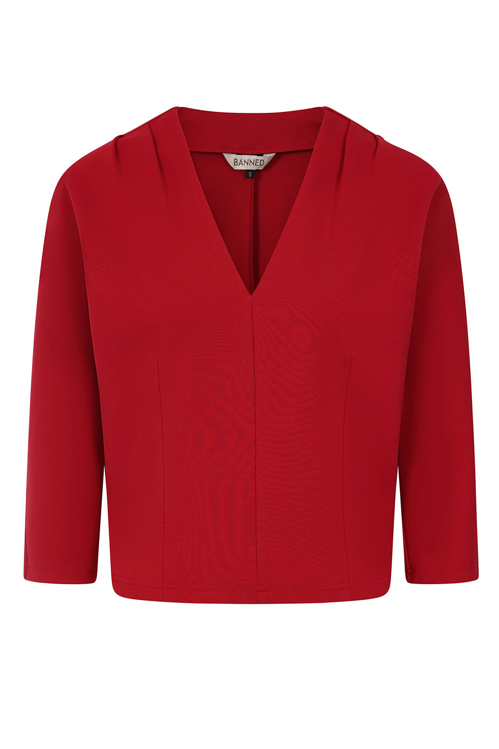 Banned Gilda Jersey Top - 50s Style Gathered Shoulder V-Neck