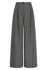 Banned Lori Herringbone Palazzo Trousers - 40s Style Wool Mix Wide Leg Pants