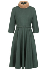 Banned Lorna 40s Swing Dress - Vintage Style Detachable Contrasting Fur Collar Circle Dress
