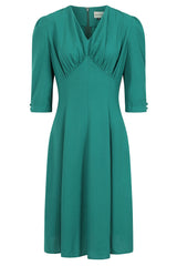 Banned Gioia 40s Tea Dress - Vintage Style Green V-Neck Gathered Dress