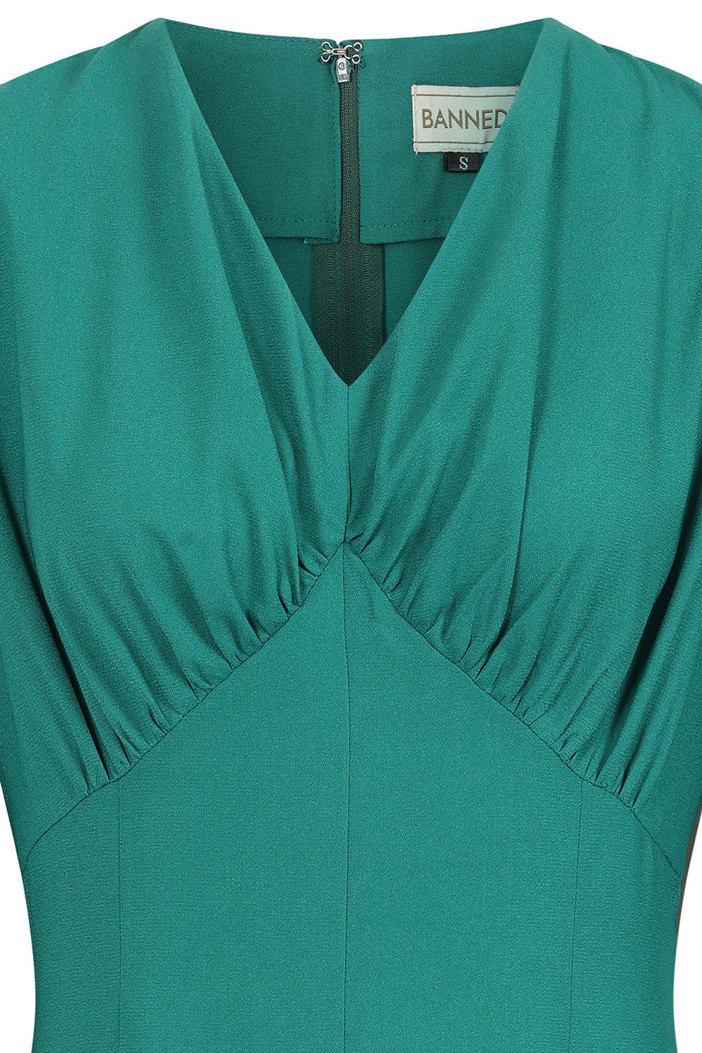 Banned Gioia 40s Tea Dress - Vintage Style Green V-Neck Gathered Dress