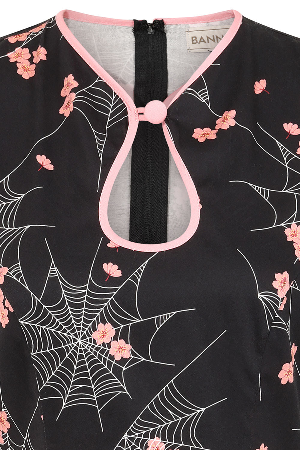Banned Kaori Spiderweb Blossom Pencil Dress - 50s Style Oriental Fitted Dress