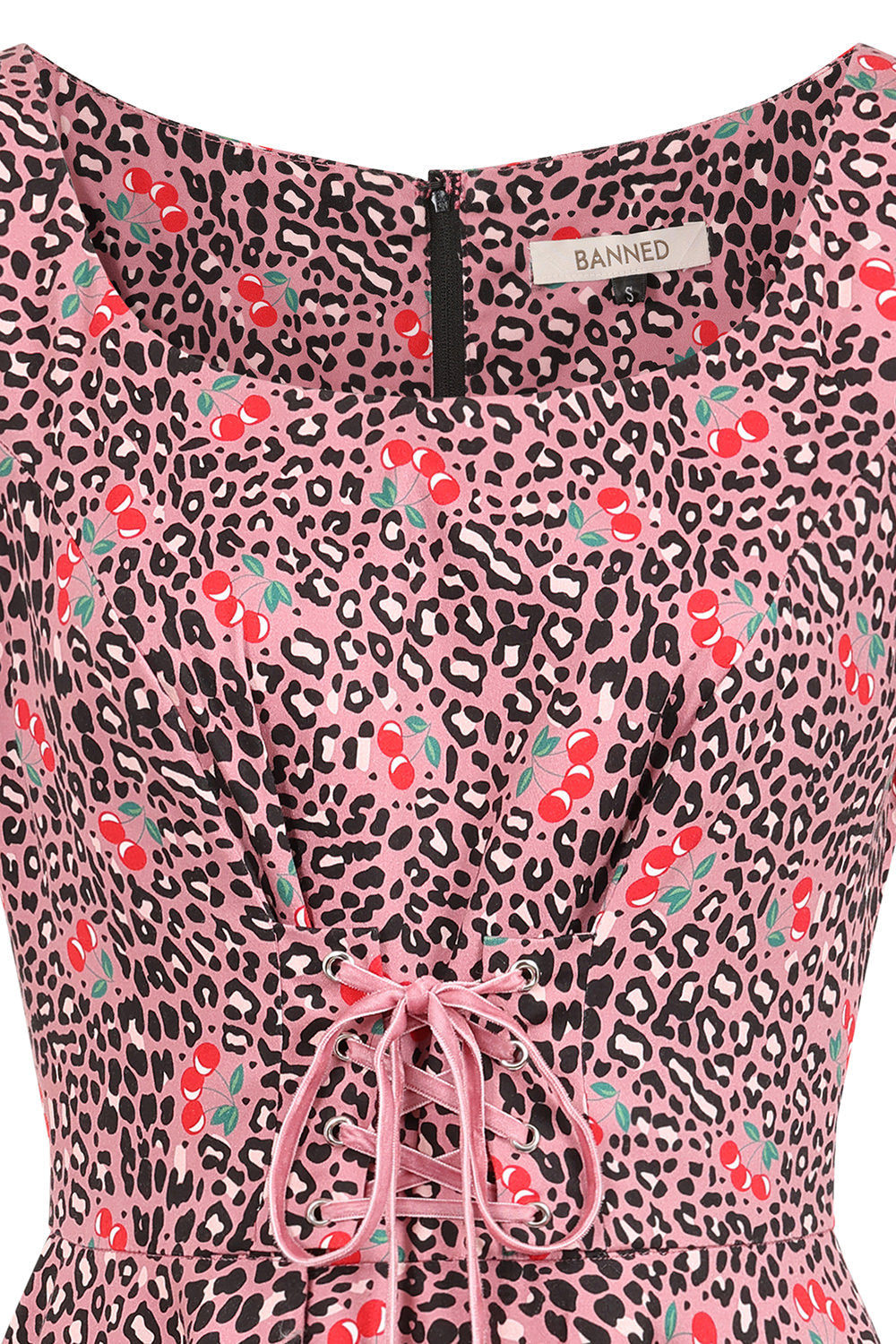 Banned Lola Cherry Leopard Swing Dress - 50s Style Animal Print Fruit Circle Dress
