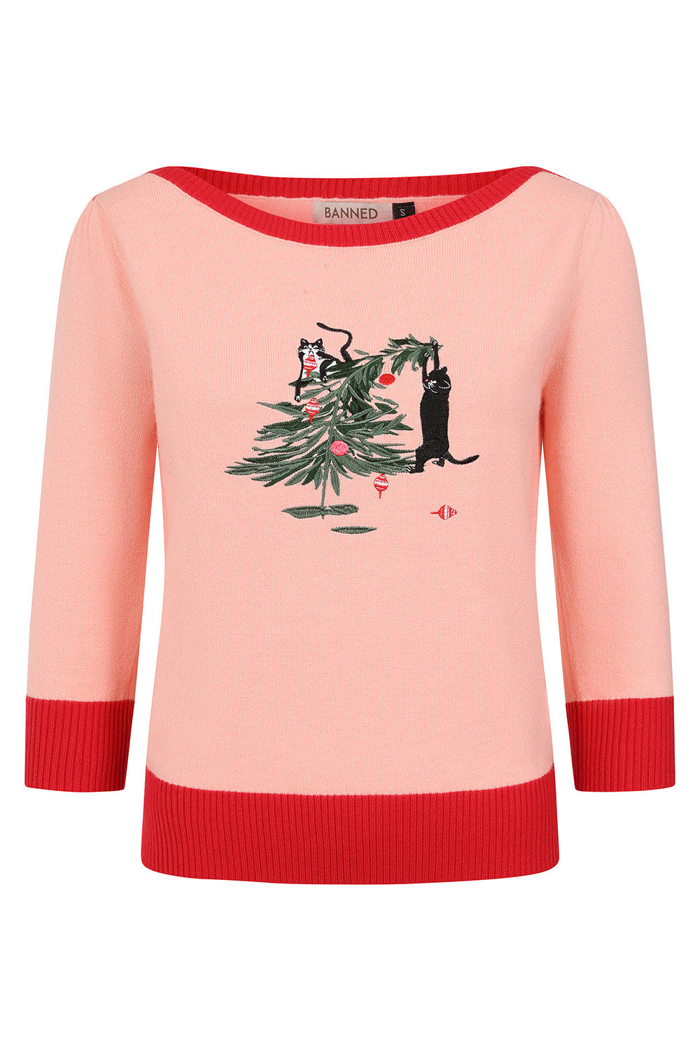 Banned Kiki Purrfect Christmas Jumper - 50s Style Cat Embroidered Sweater