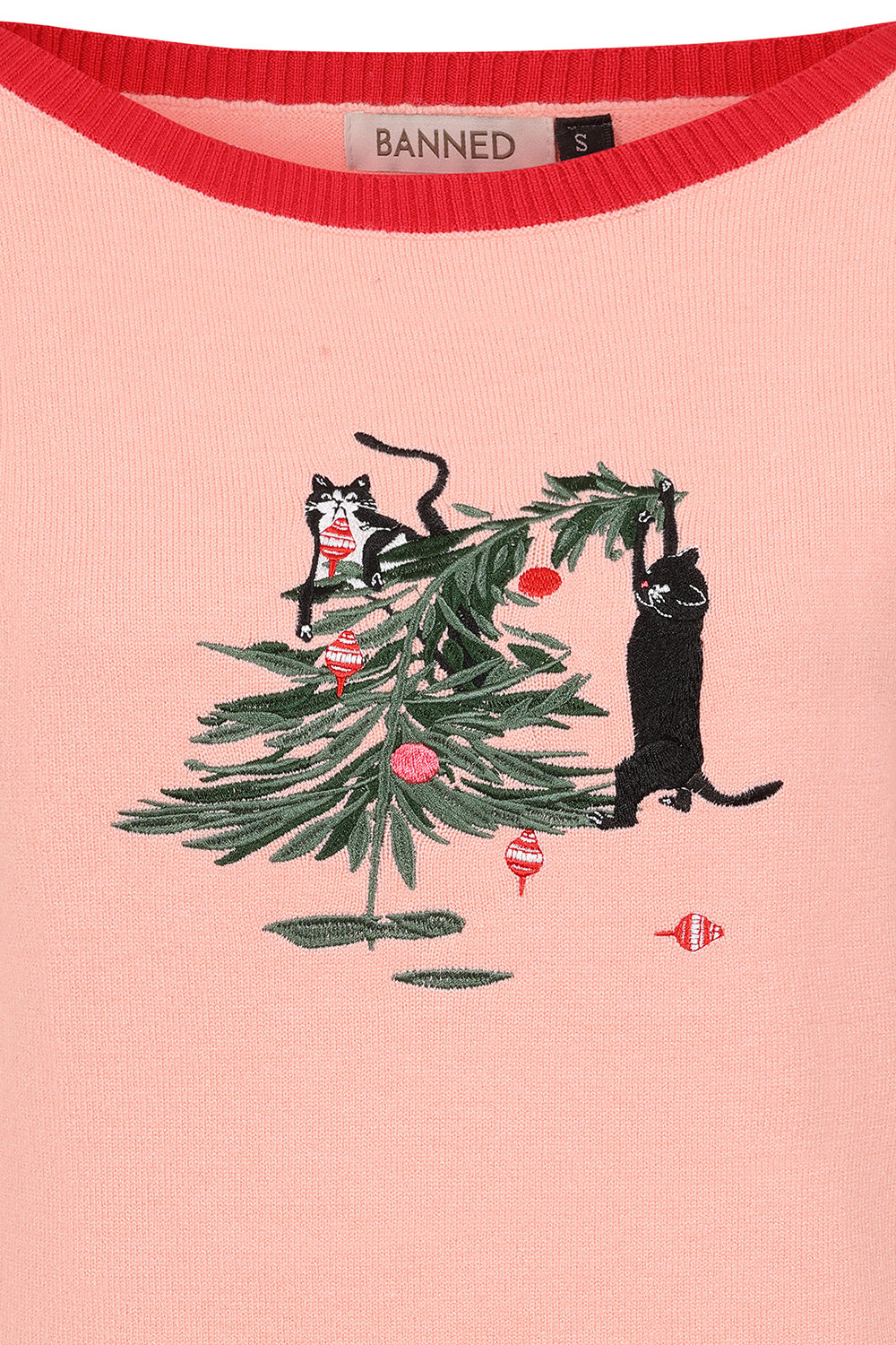 Banned Kiki Purrfect Christmas Jumper - 50s Style Cat Embroidered Sweater