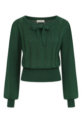 Banned Angel 40s Pointelle Knit Jumper - Crew Neck Pussy Bow Balloon Sleeve Sweater