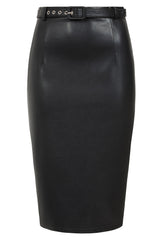 Banned Ada PU Pencil Skirt - 50s Style Secretary Vegan Leather Skirt