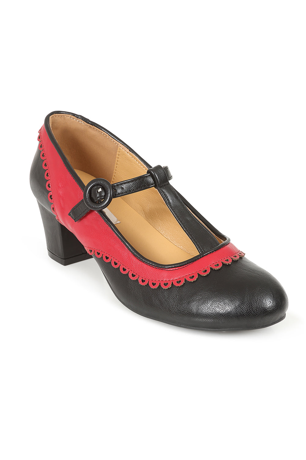 Vintage Voyager Banned Pumps - Retro-Inspired T-Strap Two-Tone Mary Janes with Distressed PU Upper