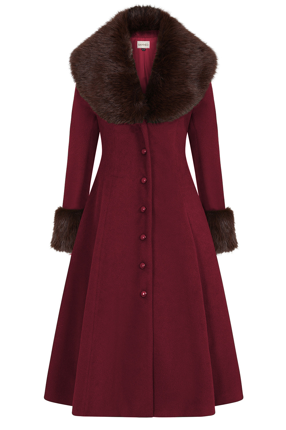 Banned Martha Fur Trim Swing Coat - 50s Style Faux Fur Collar Coat