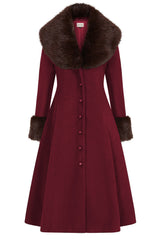 Banned Martha Fur Trim Swing Coat - 50s Style Faux Fur Collar Coat