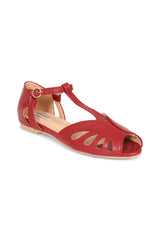 BANNED Retro Secret Love Dapper Sandals Vintage T-Bar Flats With Cut-Out Hearts In Vegan Faux Leather-Burgundy