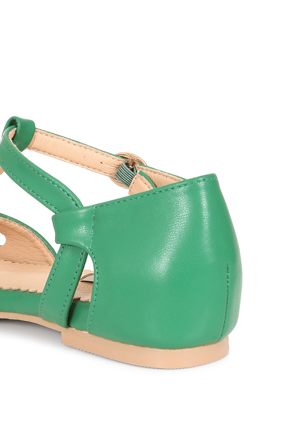 BANNED Retro Secret Love Dapper Sandals Vintage T-Bar Flats With Cut-Out Hearts In Vegan Faux Leather-Green