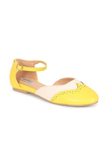 BANNED Retro Dapper Dancemates Flats Retro Two-Tone Brogue Sandals With Hidden Wedge & Ankle Strap-Yellow